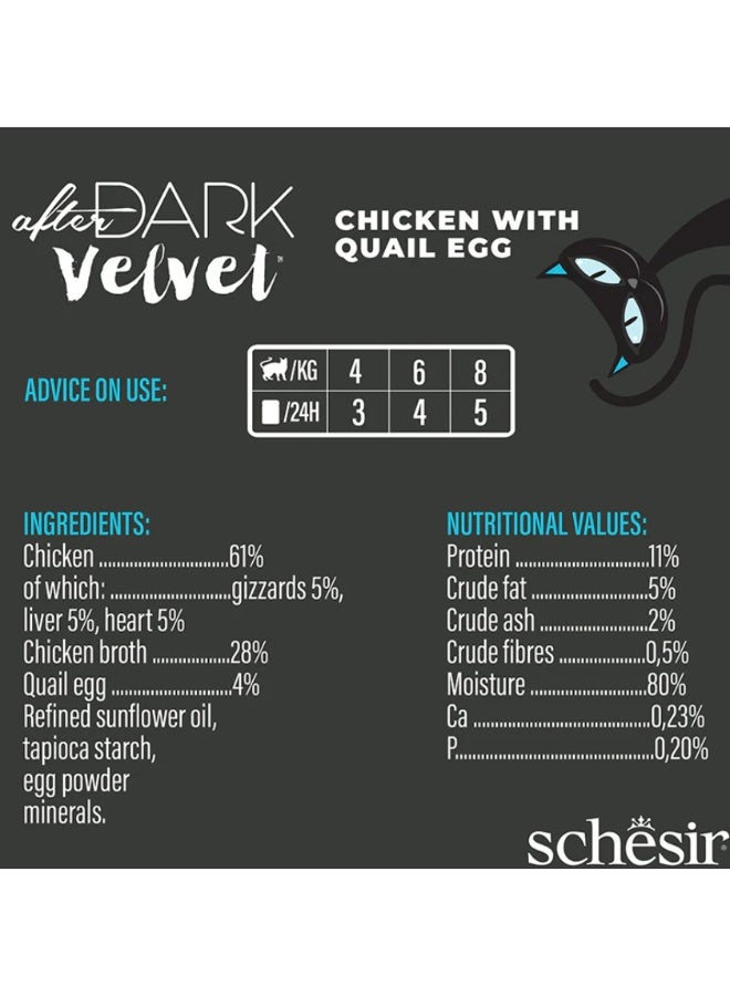 Schesir After Dark Velvet Mousse for Adult Cats – Chicken with Quail Egg – Grain-Free High-Protein Formula – 320 g (Pack of 4) - Image 3